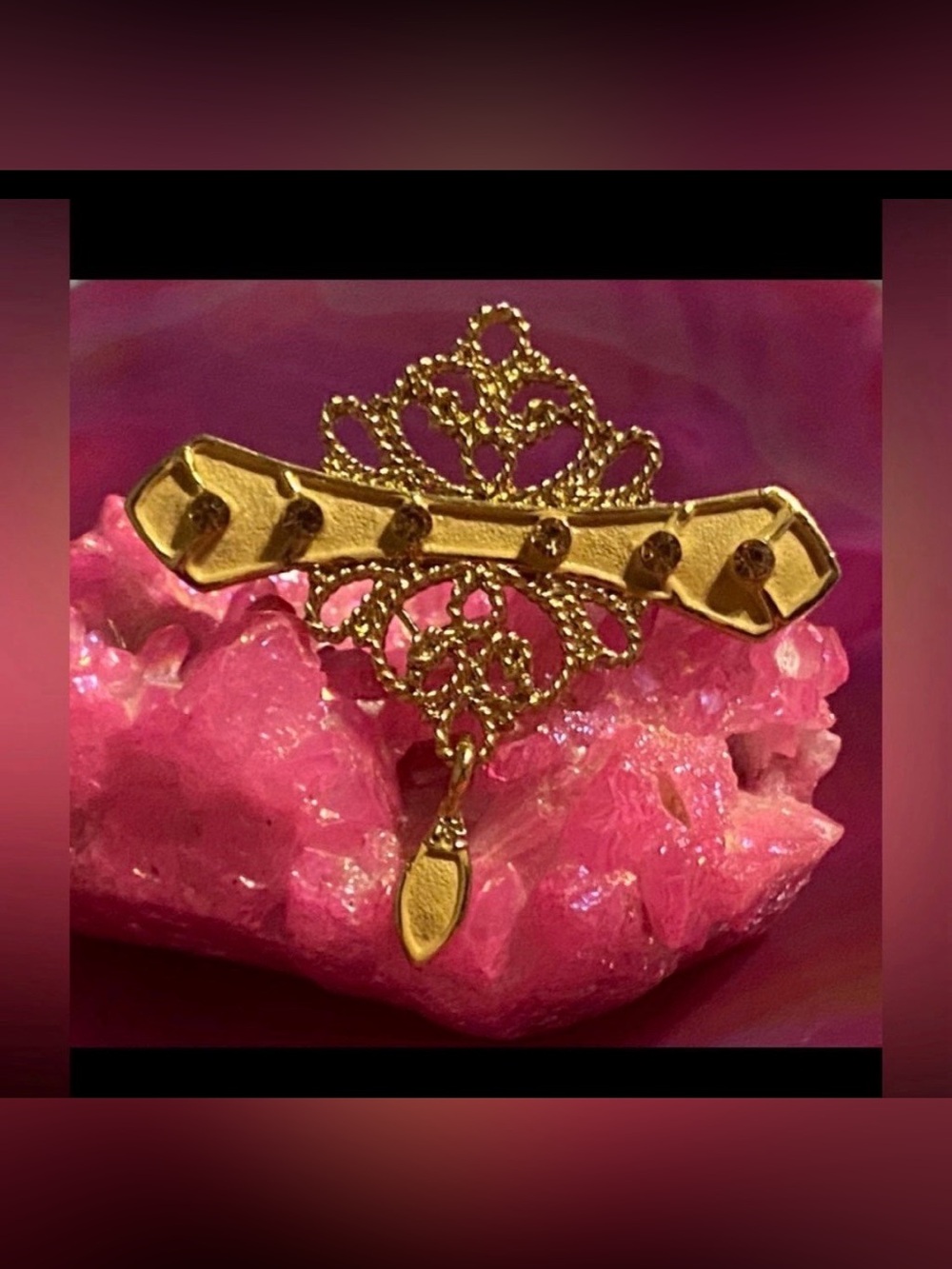 Rhinestone Gold Tone Modern Brooch #7716